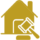 The picture is a simple icon of a house with a gavel in front of it.