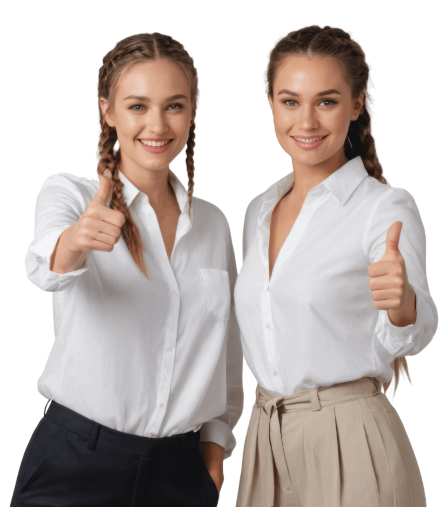Two Girls are give thumbs up with smiling in testimonial section in lawfinity consultants